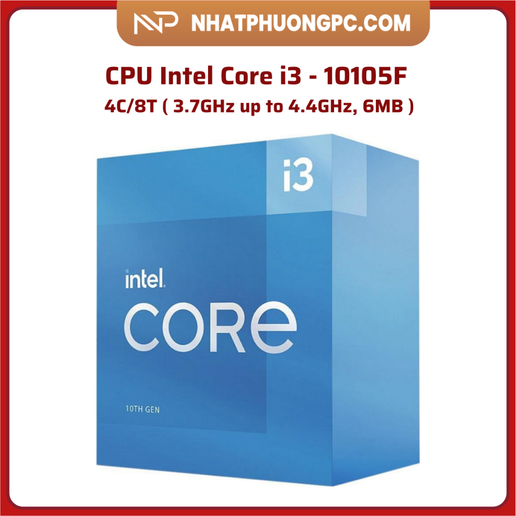 Bộ vi xử lý CPU Intel Core i3 - 10105F 4C/8T ( 3.7GHz up to 4.4GHz, 6MB )