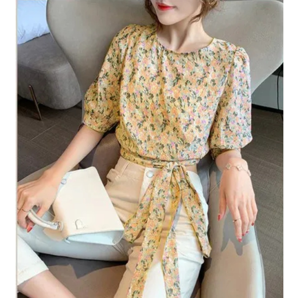 ÁO HOA NHÍ DÁNG CROPTOP CỘT NƠ 44 CM  💕𝑭𝑹𝑬𝑬𝑺𝑯𝑰𝑷💕[Giá gốc tận xưởng] ÁO KIỂU NỮ CÔNG SỞ