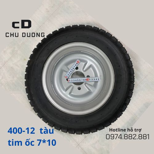 Bánh xe 400-12 hàng tàu lớp bố 8pr chất lượng cao tim ốc 7x10cm và 8x11,5cm lắp ráp xe 3 bánh xe 4 bánh
