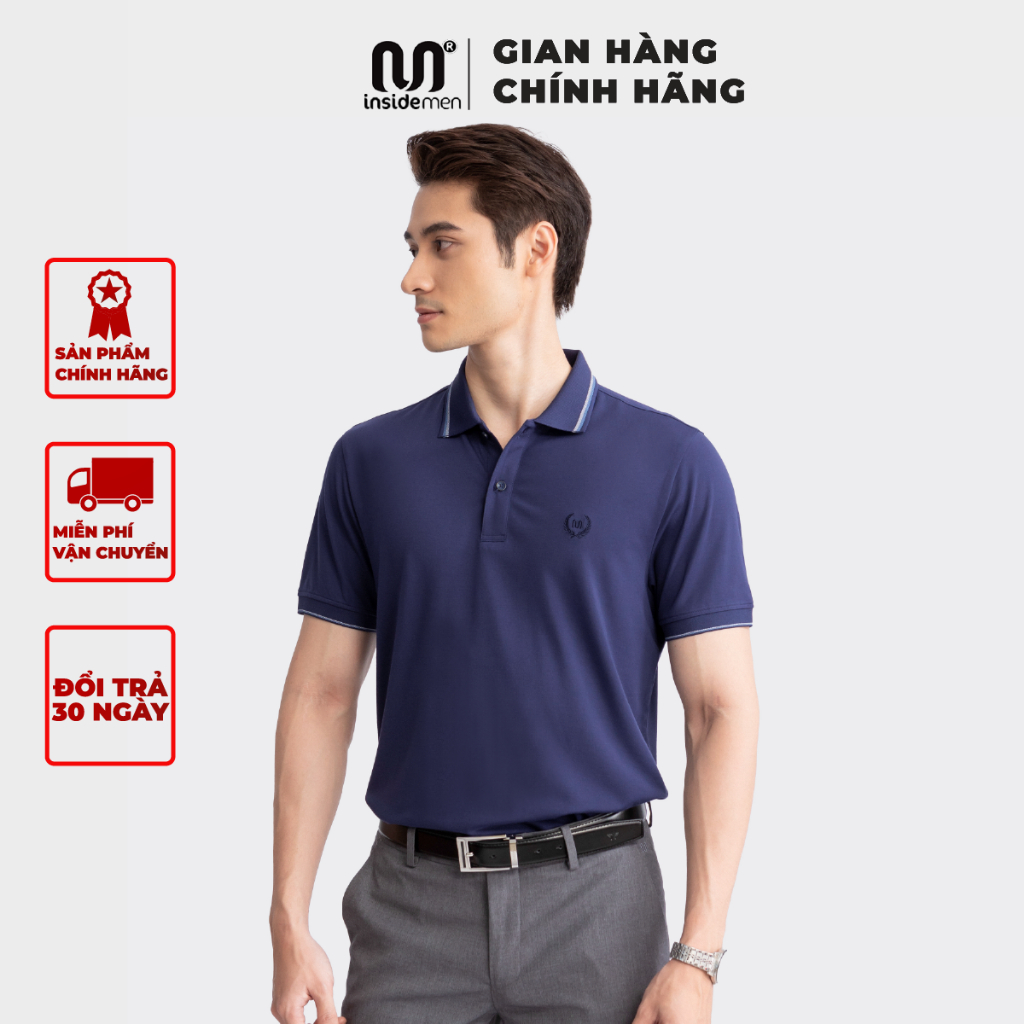 Áo Polo Nam INSIDEMEN Ngắn Tay Cao Cấp Mẫu Trơn Đường May Chuẩn Thêu Logo Trước Ngực Tinh Tế IPS036S3