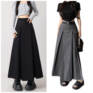  Chân váy chữ a suông dài ulzzang Unnie chân váy xếp ly chữ a dài trendy kèm đai   Váy dài basic kèm nịt 