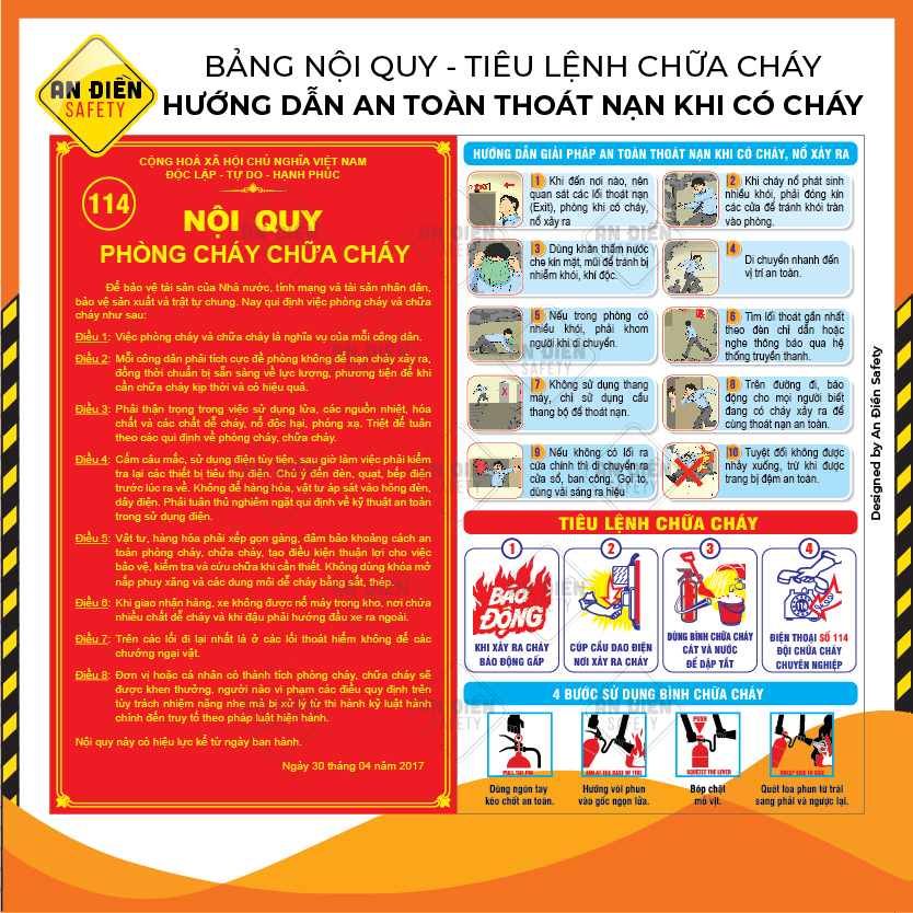 Bảng Mica Dẻo Nội Quy Phòng Cháy Chữa Cháy - Tiêu Lệnh Chữa Cháy - Hướng Dẫn Thoát Cháy - An Điền Safety