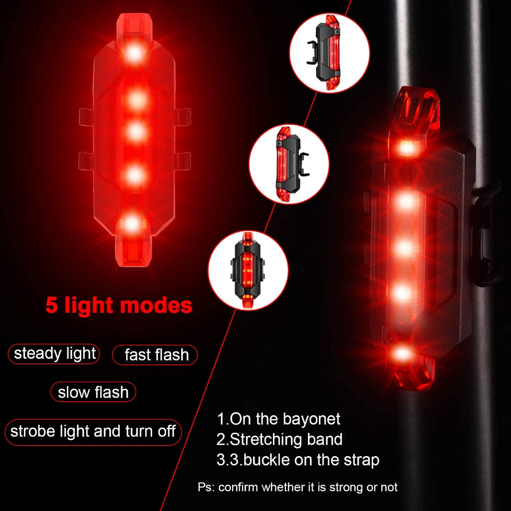 Đèn xe đạp hậu LED thể thao,Đèn hậu xe đạp chống nước 5 bóng Led nhiều chế độ sáng an toàn Tặng kèm sạc USB Full Hộp