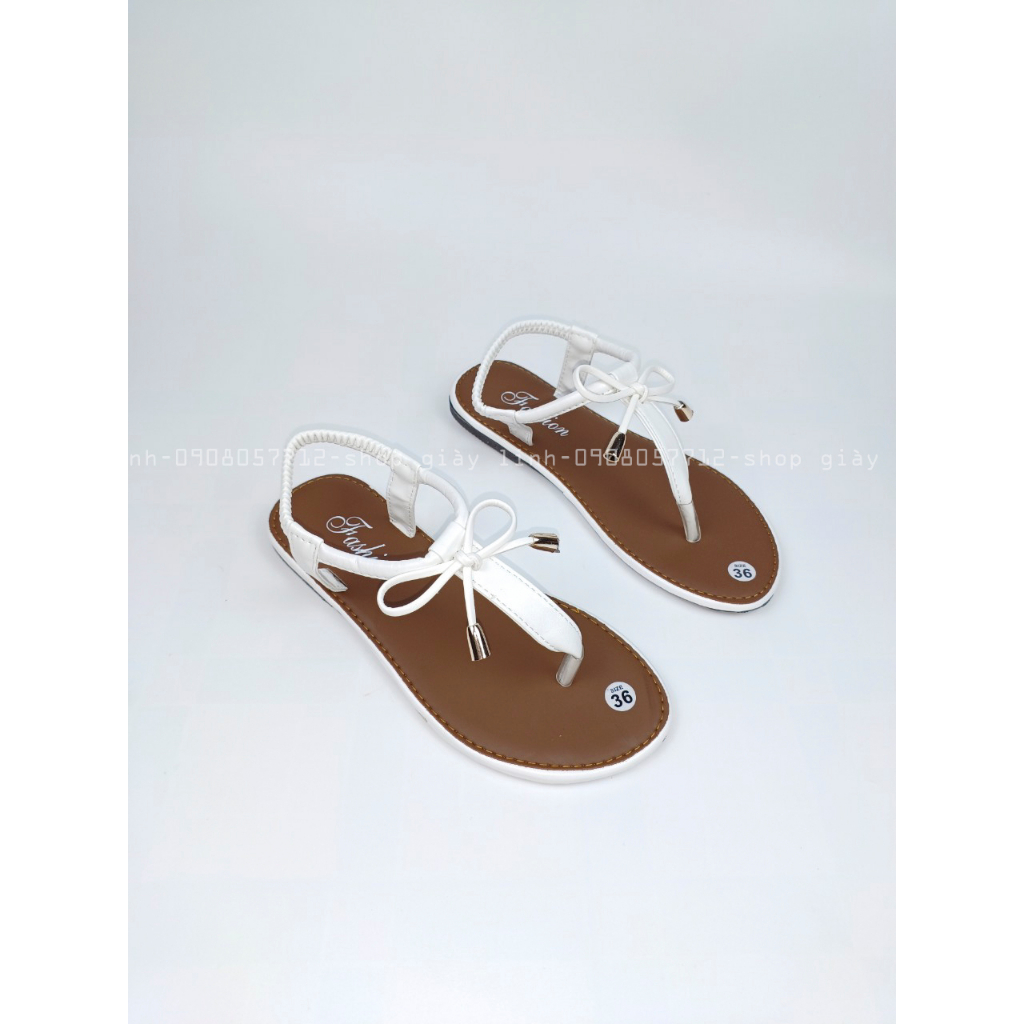 giày sandal nữ đế thấp nơ trơn quai kẹp