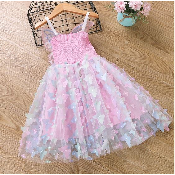 Vải voan lưới đính họa tiết cánh bướm 3D chuyên may váy, đầm xinh xắn