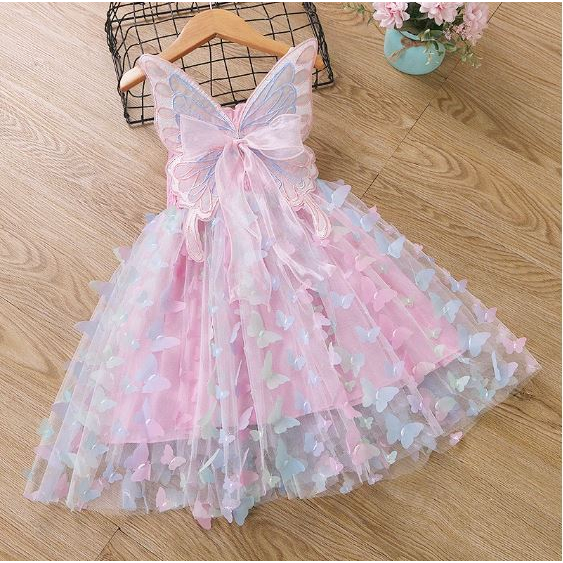 Vải voan lưới đính họa tiết cánh bướm 3D chuyên may váy, đầm xinh xắn