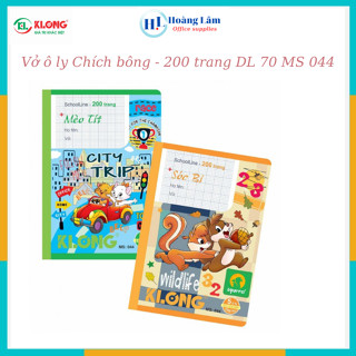 Vở 200 trang Klong 5 ly định lượng 70g/m2 bìa hình Mèo tít, sóc bi, chích bông; MS: 044