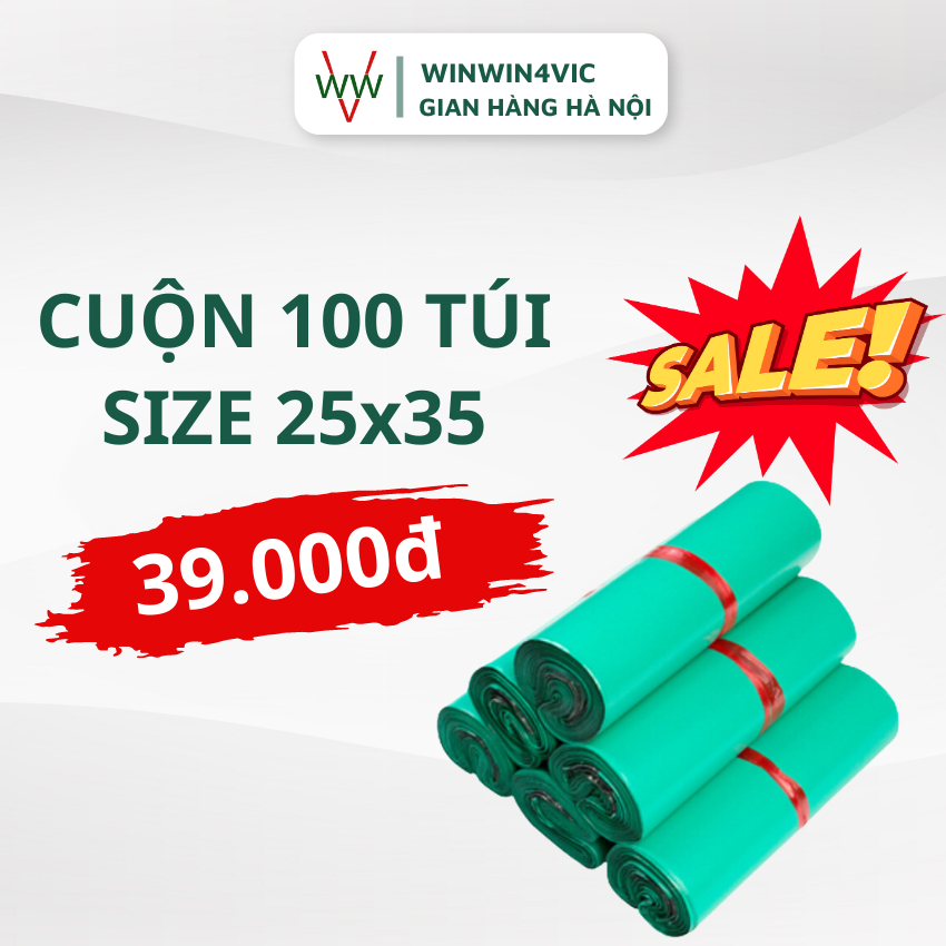 Combo 100 Túi Gói Hàng Niêm Phong Xanh Mint 25x35 WINWIN4VIC Đóng Hàng Niêm Phong Dính Sẵn Tiết Kiệm Thời Gian