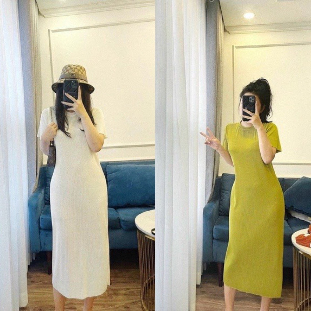 Đầm dáng suông cổ tròn tay ngắn (Bầu bì bon chen đc nha)
