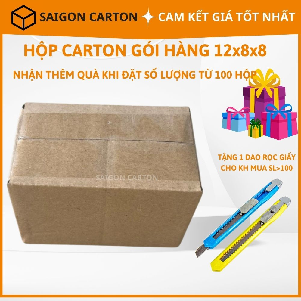 Bìa carton đóng gói hàng online ship COD size 12x8x8 cm - sản xuất bởi SÀI GÒN CARTON