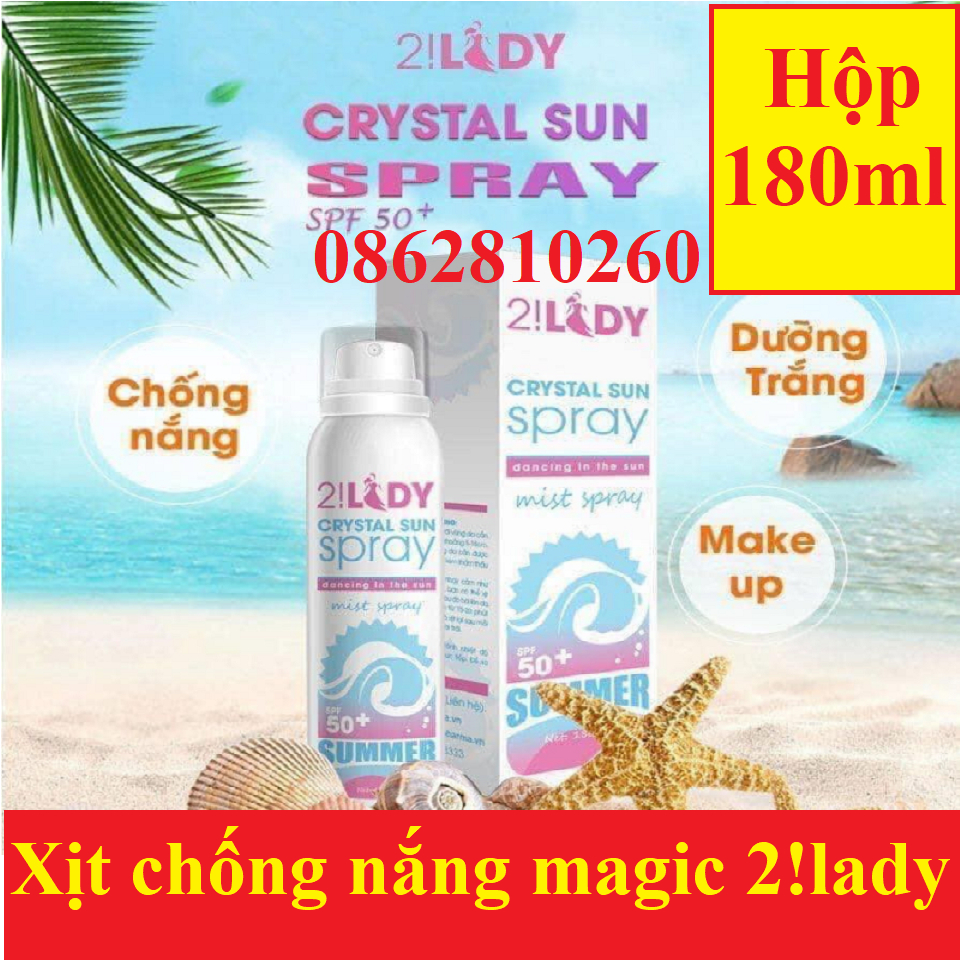 [Hàng chính hãng] - Xịt đá lạnh chống nắng 2 Lady Crystal Sun Spray 180ml [magic skin magicskin]