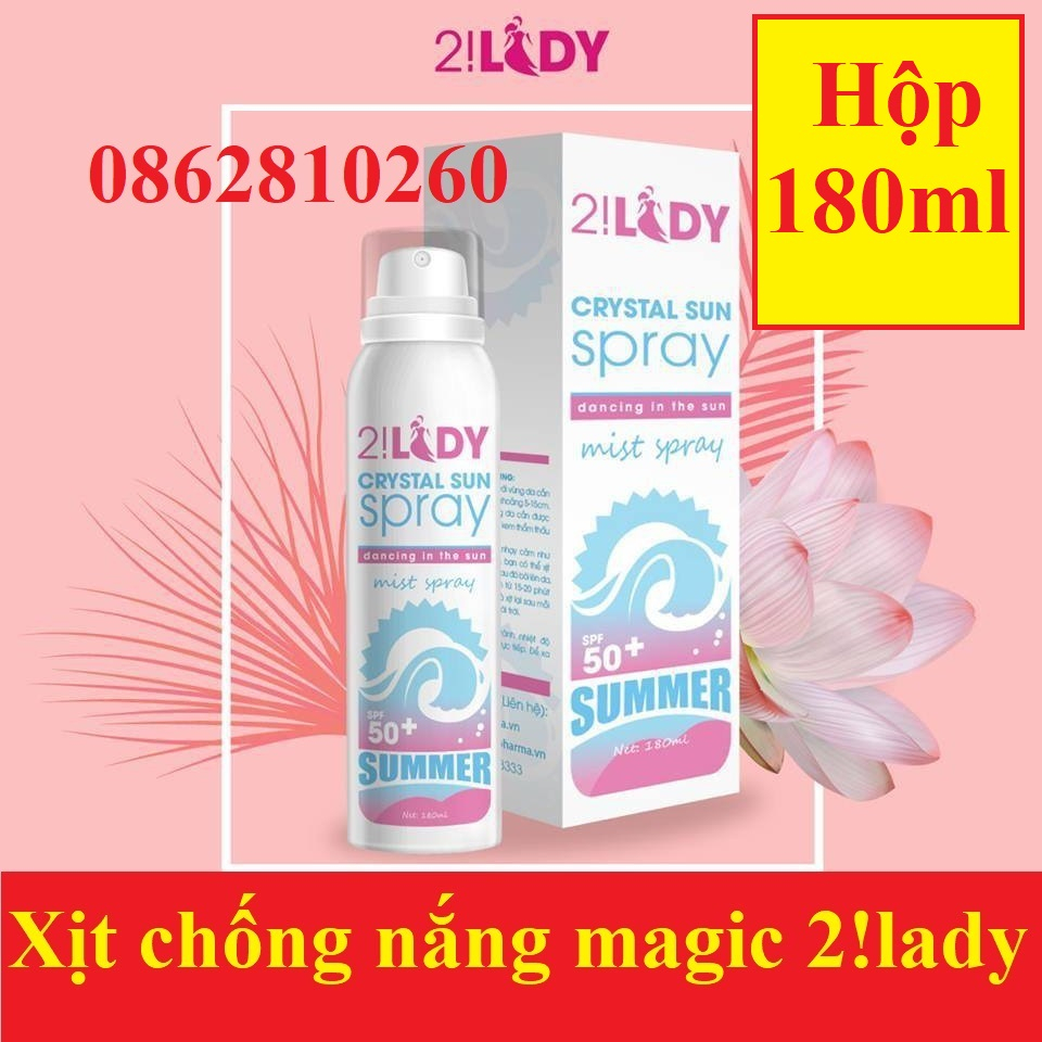 [180ML] XỊT CHỐNG NẮNG 2LADY Crystal Sun Spray 3in1 👍 Chống nắng, dưỡng trắng, giữ ẩm✔CHÍNH HÃNG [magic skin magicskin]