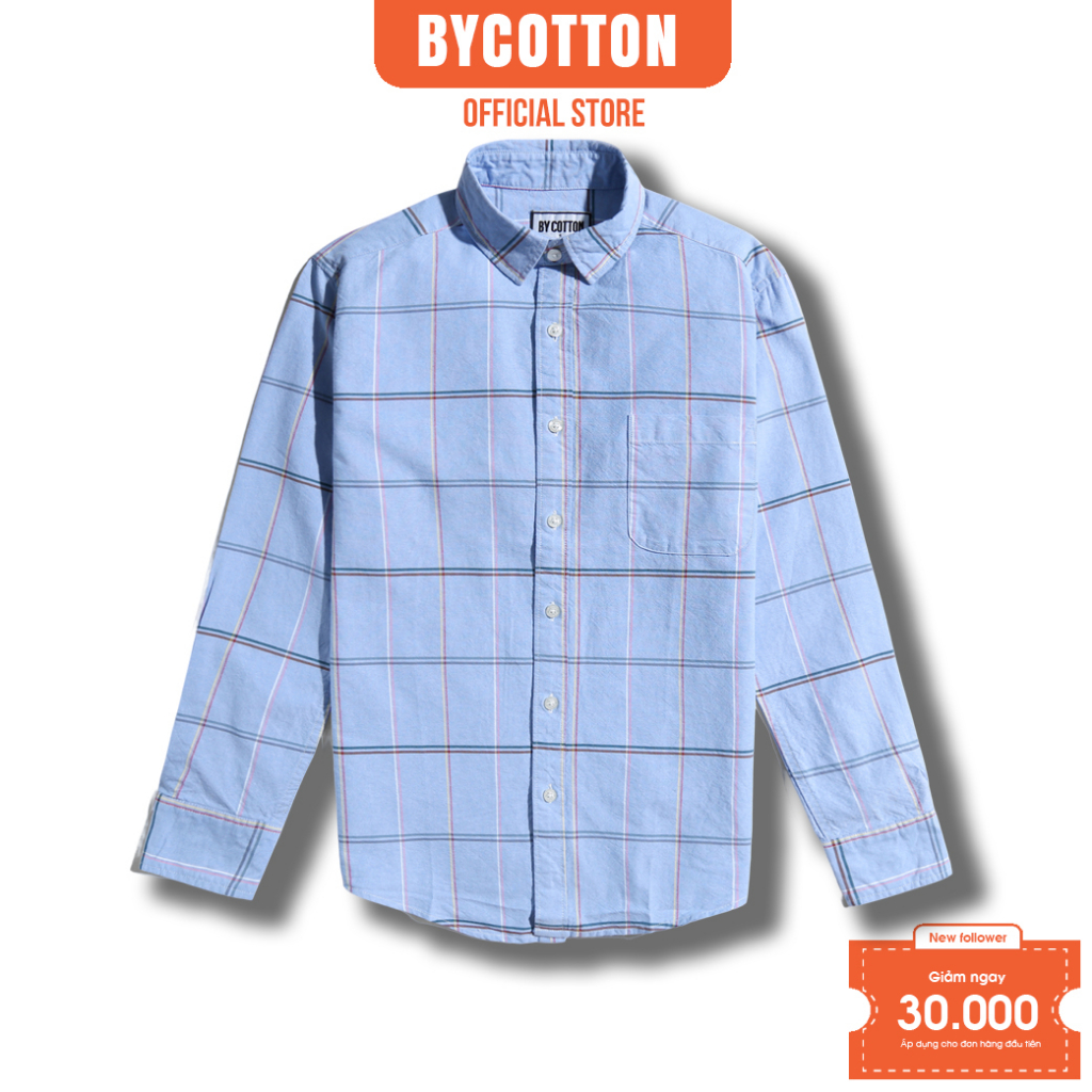 Áo Sơ Mi Nam Dài Tay Phối Sọc BY COTTON Caro Xanh Sọc Đỏ Vàng 030223