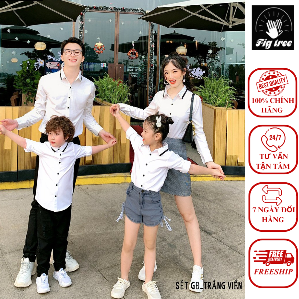 Set Áo Somi Gia Đình FIGTREE Màu Trắng Phối Viền Đen Siêu Dễ Thương