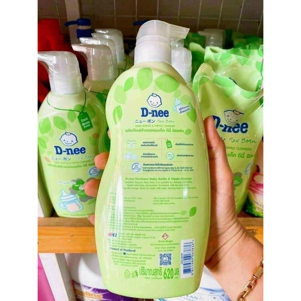 [Mẫu Mới] Nước Rửa Bình Sữa, Đồ Chơi, Hoa Quả Organic Dnee Dạng Túi 600ml, Chai 620ml Chuẩn Thái Lan– tongkhohuyhoang168