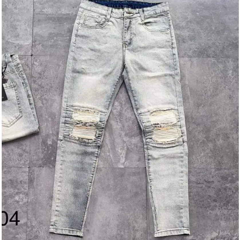 Quần bò jean nam dài xanh vá gối  trắng  đẹp mẫu mới,form skinny chất jean dày co giãn