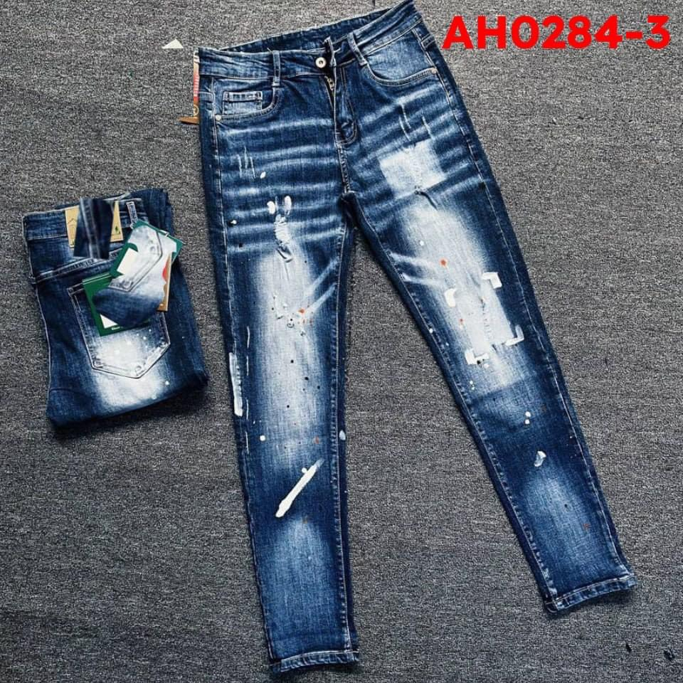 Quần bò jean nam dài xanh nhạt  rách vá gối trắng đẹp mẫu mới hot,chất jean dày co giãn chuẩn vnxk