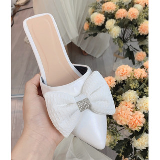 Giày Sục Nữ Mũi Nhọn Nơ Lụa Sục nữ bệt đính nơ