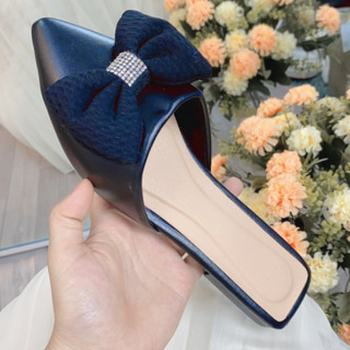 Giày Sục Nữ Mũi Nhọn Nơ Lụa Sục nữ bệt đính nơ