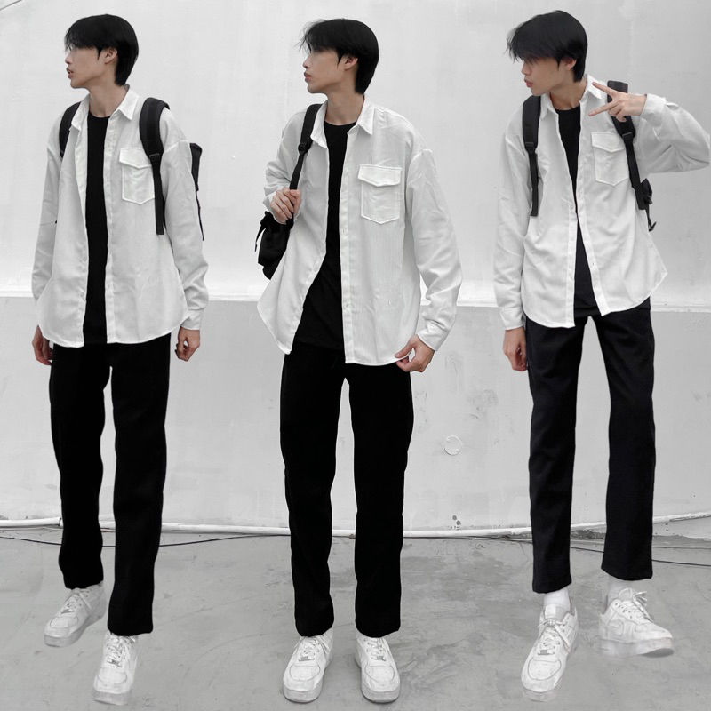 SƠ MI NHUNG TĂM UNISEX DÀI TAY 1 TÚI CÓ THỂ LÀM ÁO KHOÁT VINTAGE VẢI DÀY 1 TÚI OVESIZE