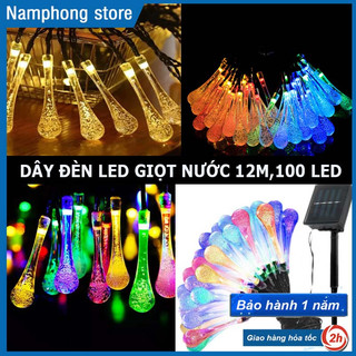 Dây đèn led trang trí hình giọt nước năng lượng mặt trời sân vườn chống nước dài 12m gồm 100 bóng led