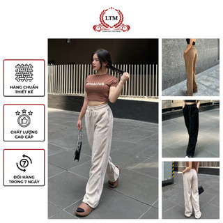 Quần nhung tăm ống rộng thời trang nữ Ulzzang dáng dài cạp cao lưng  có dây rút ,co giản tốt , mềm mại - Xưởng May LTM