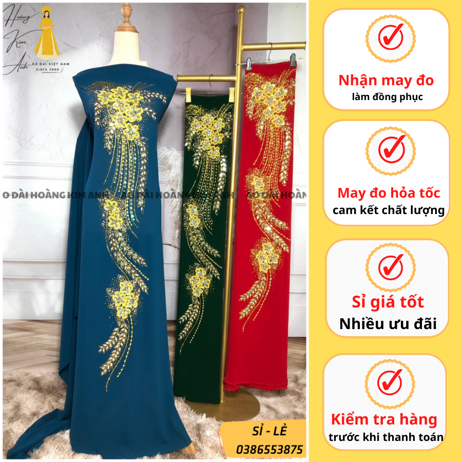 VẢI ÁO DÀI LỤA KẾT HOA CHO MẸ ĐẸP SANG TRỌNG TRUYỀN THỐNG, VẢI MAY ÁO DÀI CƯỚI LỤA CHIFFON CAO CẤP SỈ LẺ - Mẫu Đính 2