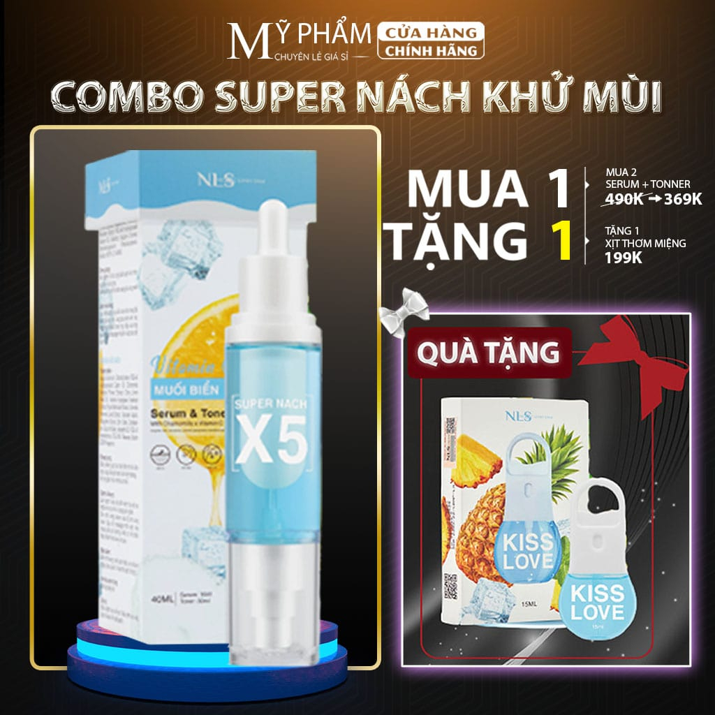 Serum khử hôi nách, hôi chân SUPER NÁCH X5 giá sỉ, combo 2 in 1 serum nách, tonner nách khử mùi hôi cơ thể nhanh nhất