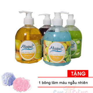 Nước rửa tay alaqua 500ml hương trái cây tặng 1 bông tắm - có nhiều mùi cho bạn lựa chọn