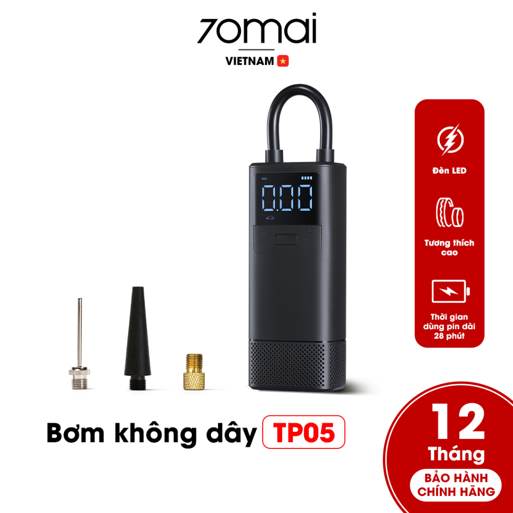 Bơm Điện Cầm Tay Đa Năng Không Dây 70mai TP05 Bơm Lốp Xe Hơi Xe Máy Xe Đạp