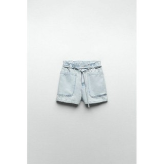 Zara authentic quần short eo chun có thắt lưng jean zara màu xanh nhạt size 34
