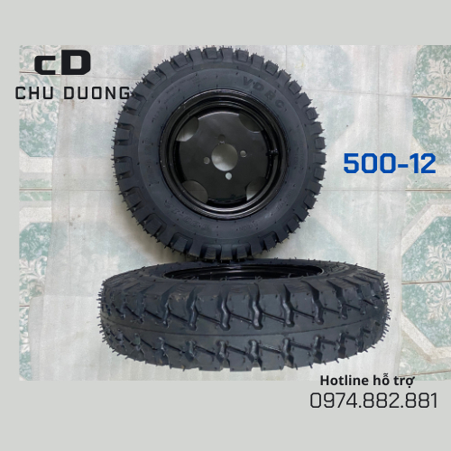 Hai bánh xe 500-12 hàng VDRC tim ốc 7x10cm chắc chắn lắp xe 3 bánh xe 4 bánh.