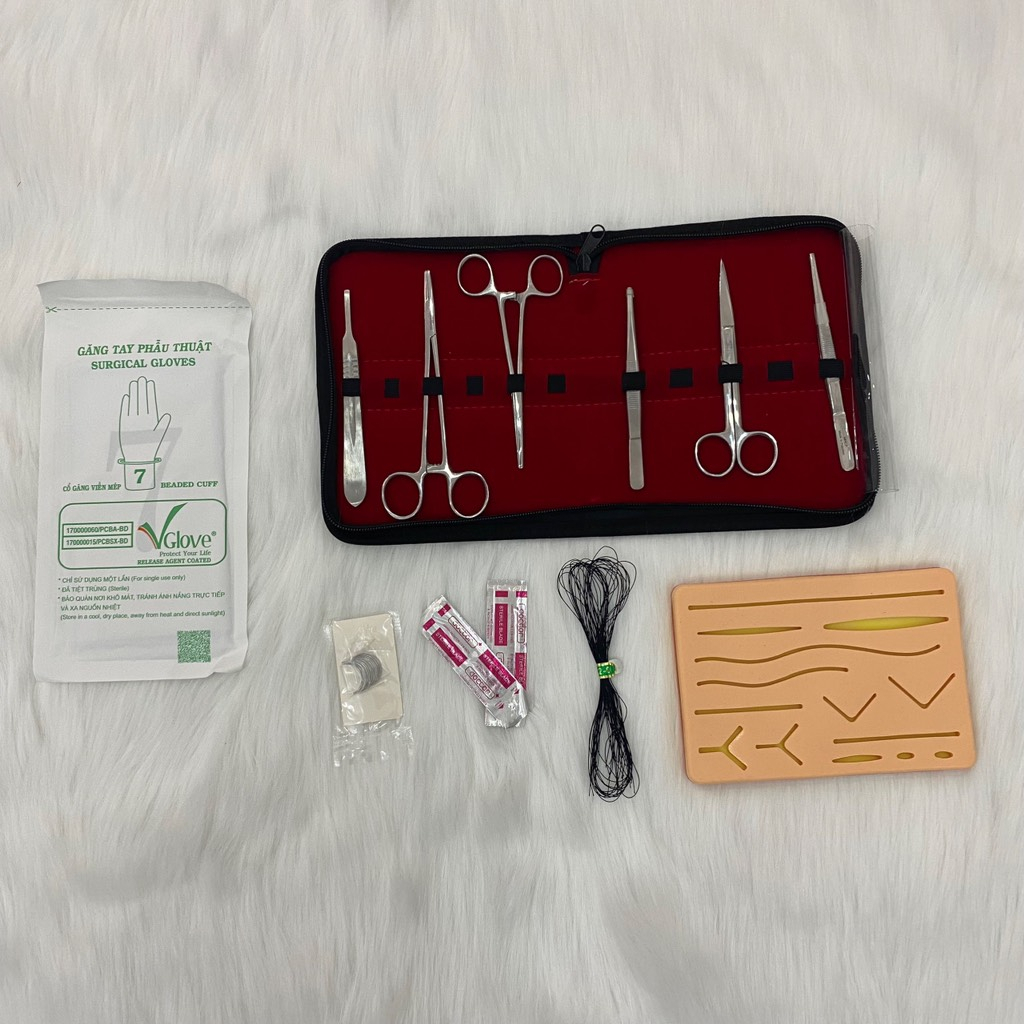 Bộ dụng cụ tiêu phẫu  + da cao cấp tặng kèm găng tay, chỉ, kim