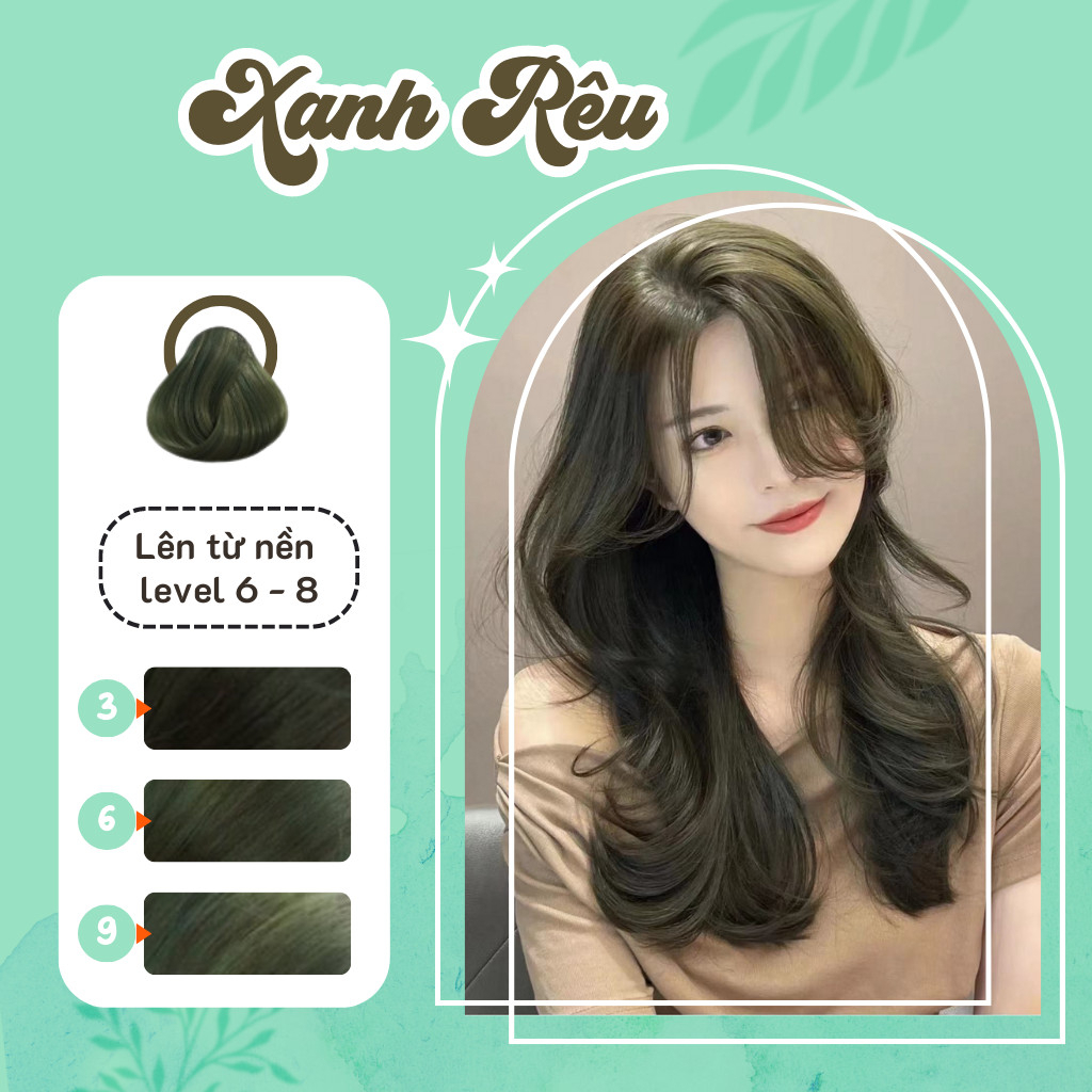 Thuốc Nhuộm Tóc Màu Xanh Rêu Thời Trang Cá Tính,Tặng Kèm Oxy Trợ Nhuộm l GU LOVE HAIR (8222)