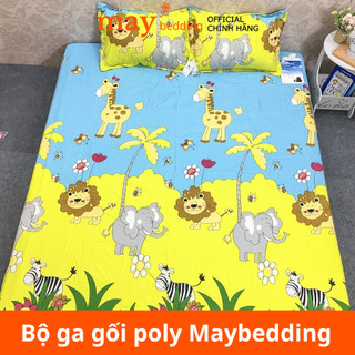 Bộ ga chun kèm vỏ gối Maybedding 2m2x2m chất liệu poly cotton mẫu rừng xanh