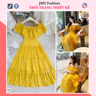 V110 [kèm ảnh thật + video sản phẩm] Váy vàng trễ vai maxi 3 tầng tươi sáng đi biển - (MC) Modish and Chic