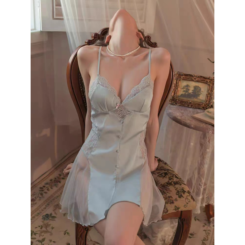 với ngực đệm ren đồ lót tình dục Váy ngủ lụa 2 dây hàng cao cấp gợi cảm quyến rũ
