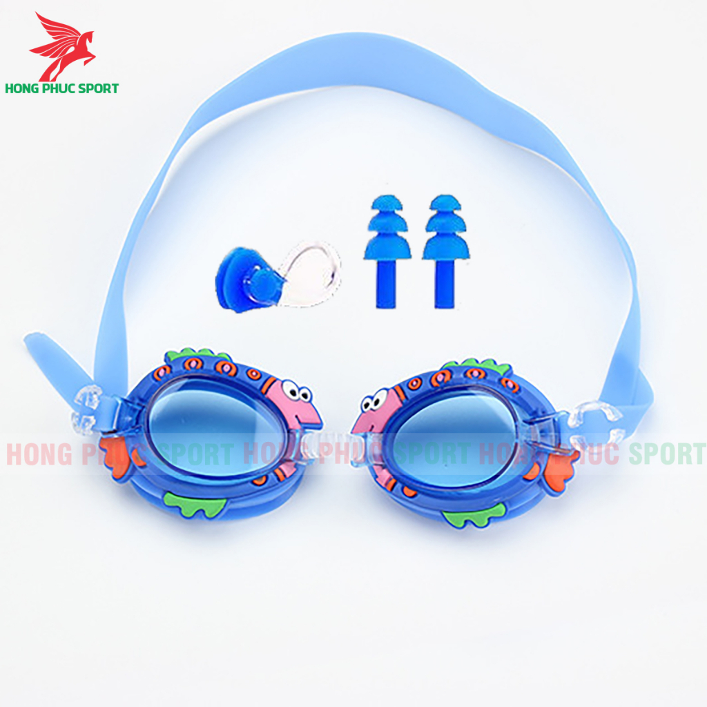 Kính bơi trẻ em kèm nút bịt tai góc siêu có viền cao su ngăn nước vào mắt