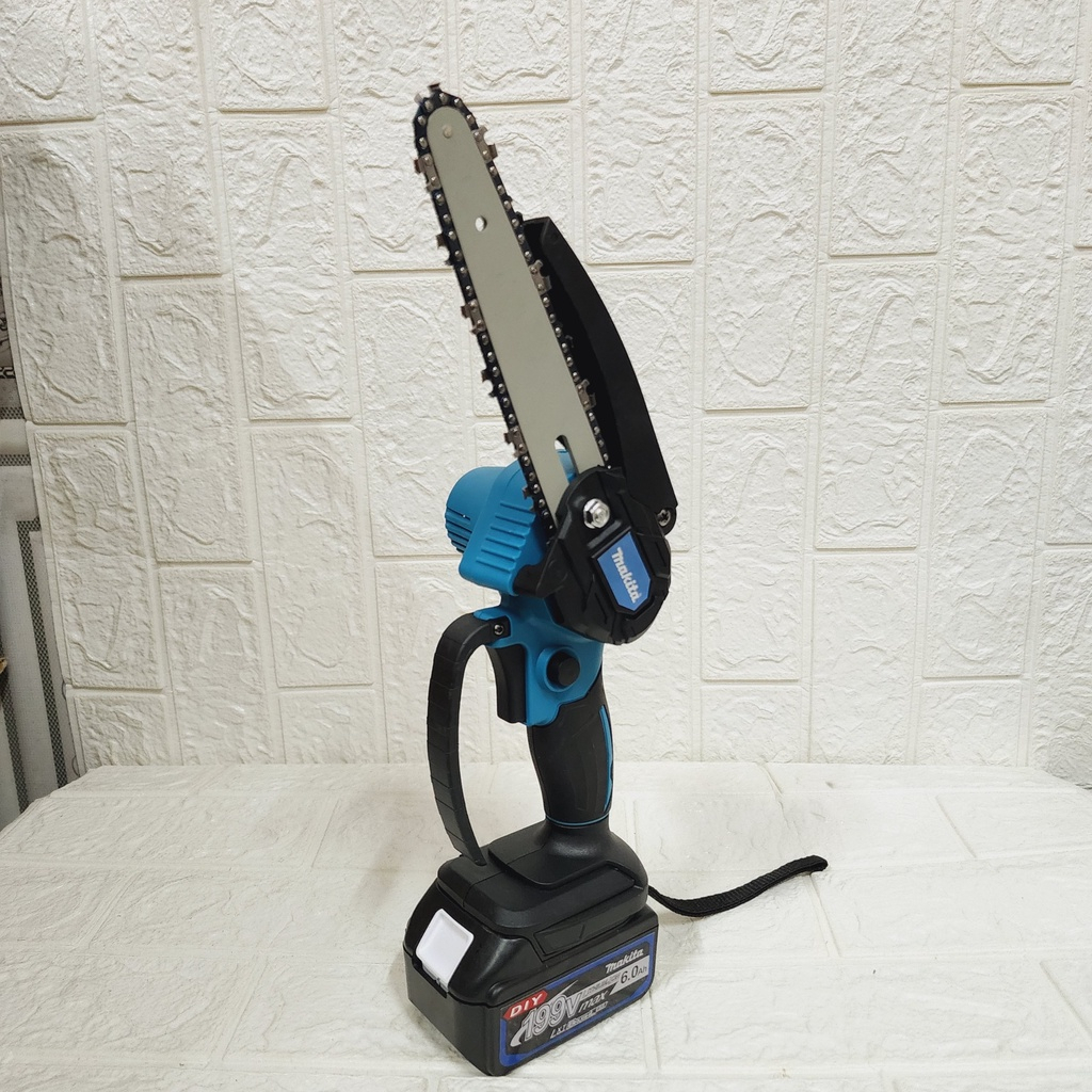 Máy cưa xích pin Makita 199V, máy cưa xích cầm tay mini makita Lam xích dài 18cm , lõi đồng 100%, pin 10 cell