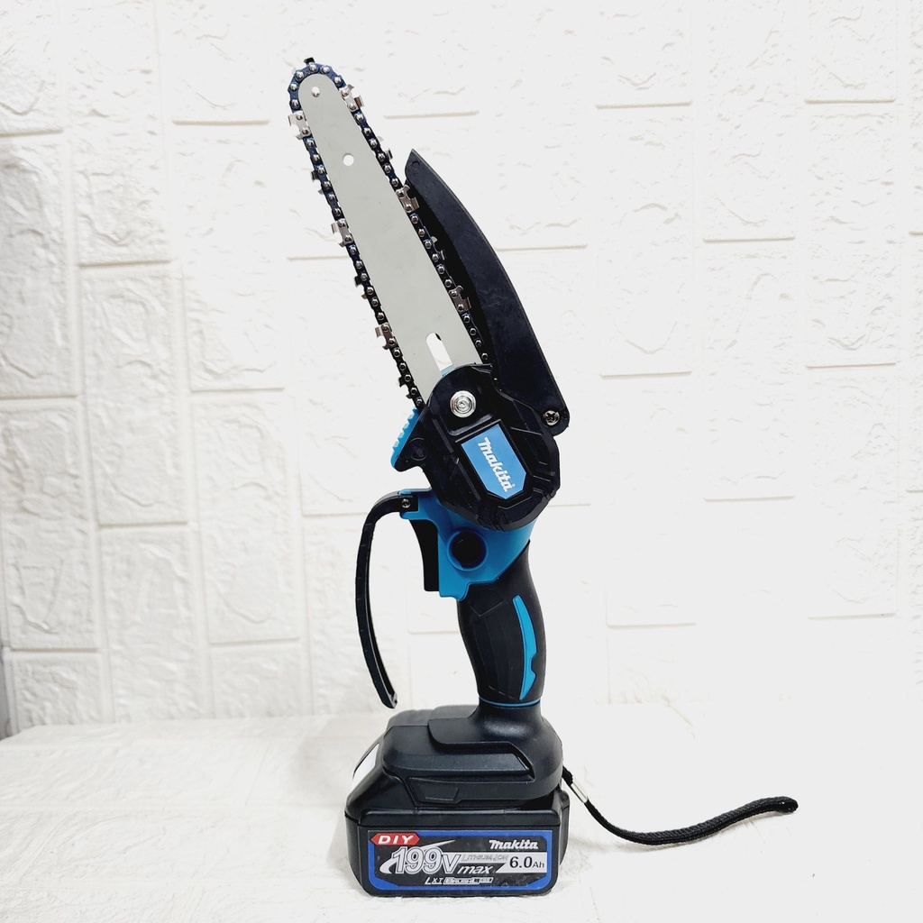 Máy cưa xích pin Makita 199V, máy cưa xích cầm tay mini makita Lam xích dài 18cm , lõi đồng 100%, pin 10 cell