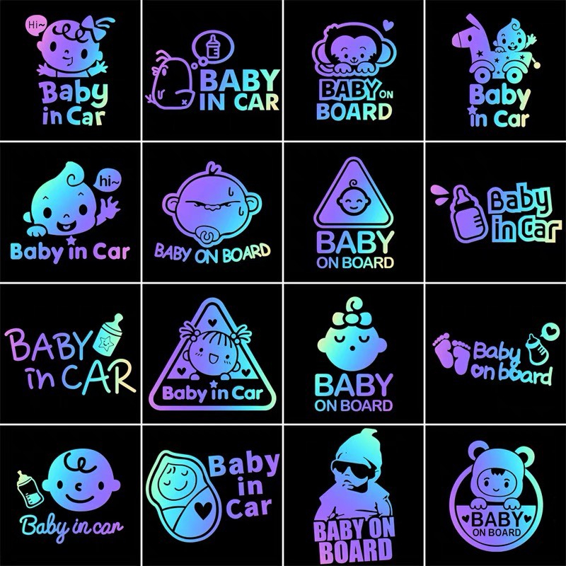 Decal Dán Baby In Car , Baby On Board trang trí ngoại thất xe ô tô - Miếng Dán Baby In Car Phản Quảng