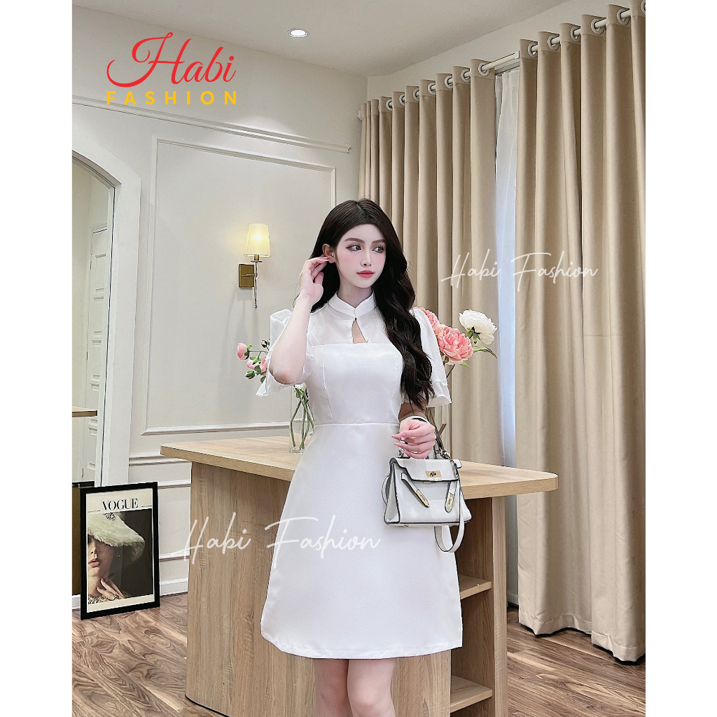 Đầm trắng tiểu thư cổ tàu dáng A nhẹ nhàng chanh xả có mút Váy dự tiệc trắng đầm trắng thiết kế nữ