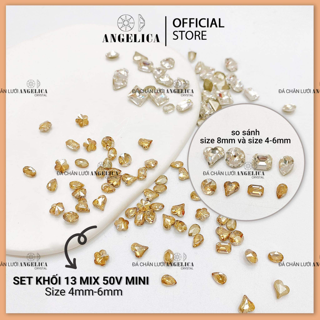 Đá khối chân vàng ANGELICA size mini , đá siêu sáng, không bung chân túi 50 viên