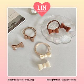 Cột tóc kẹp tóc nhựa hình nơ màu cafe lin