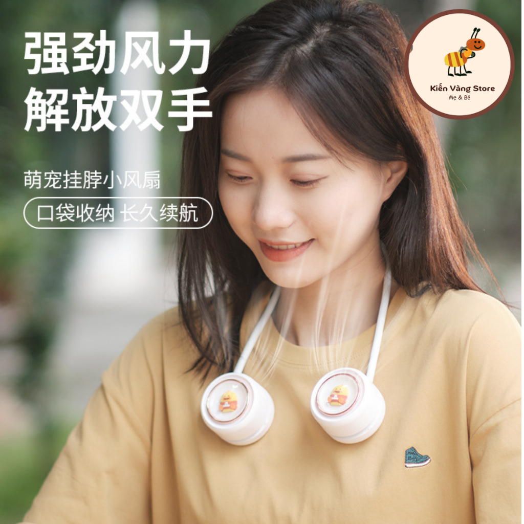 Quạt Đeo Cổ Mini Không Cánh Quạt sạc USB tích điện Cao Cấp với 3 tốc độ gió Pin siêu lâu