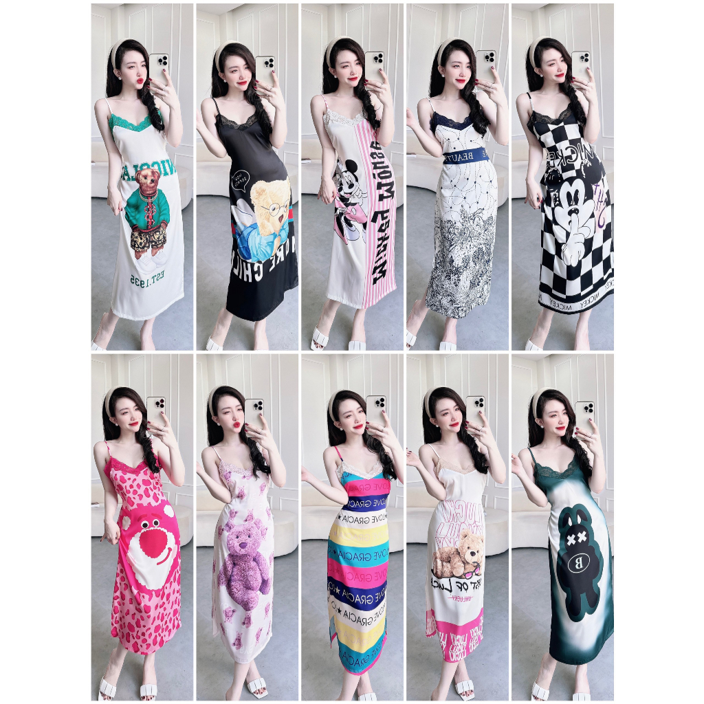 Váy ngủ 2 dây lụa latin siêu mịn mềm mát freesize dưới 65kg MY STORE | BigBuy360 - bigbuy360.vn