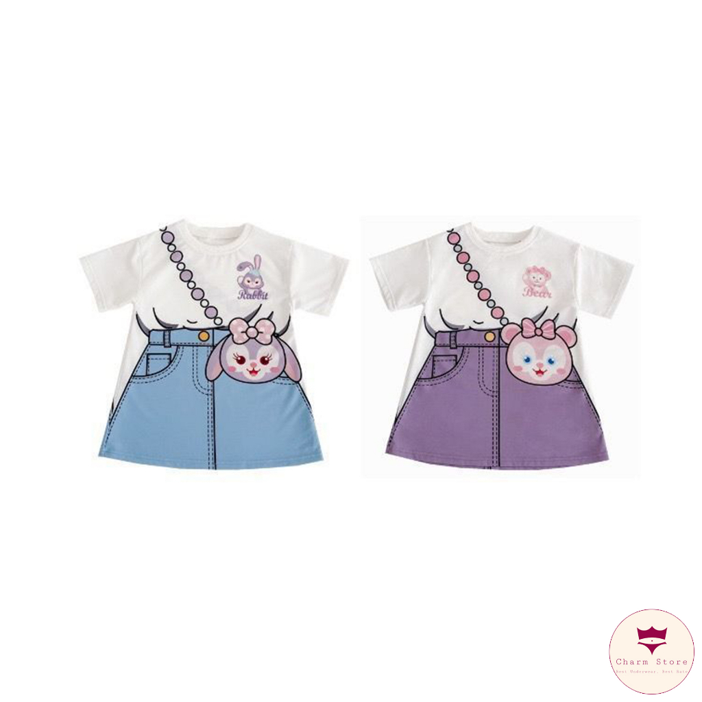 BabyBooFashion Váy liền bé gái in họa tiết hoạt hình cực dễ thương 10-28kg chất liệu thun cotton B03