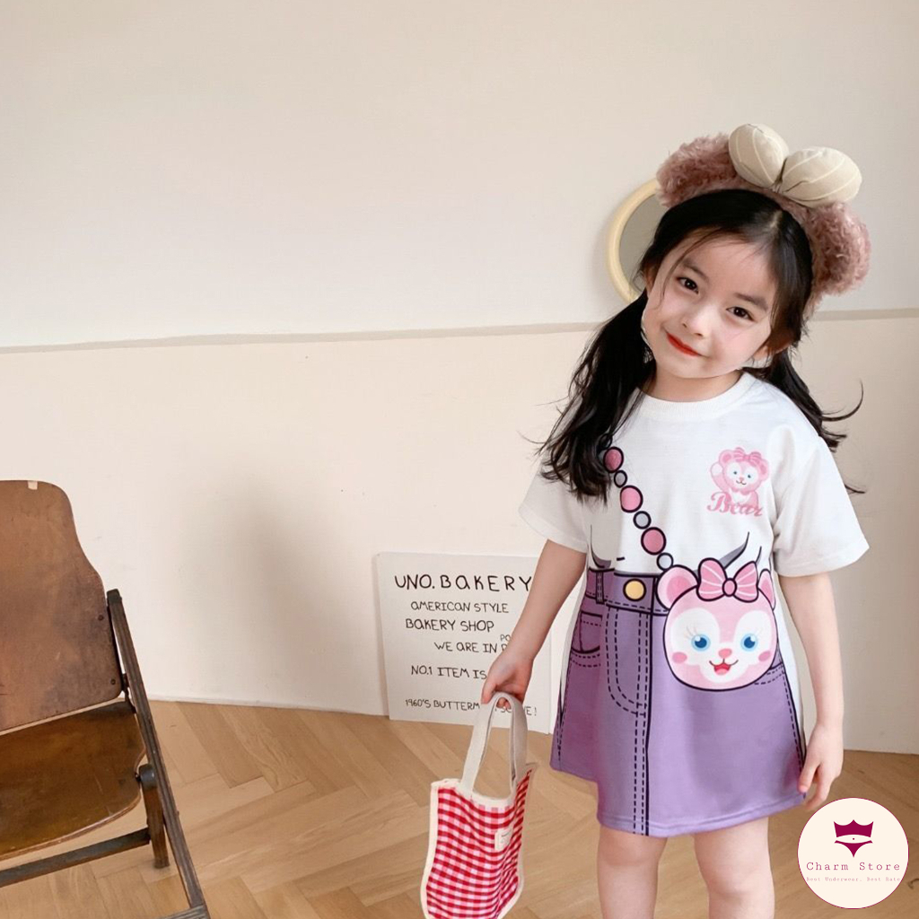 BabyBooFashion Váy liền bé gái in họa tiết hoạt hình cực dễ thương 10-28kg chất liệu thun cotton B03