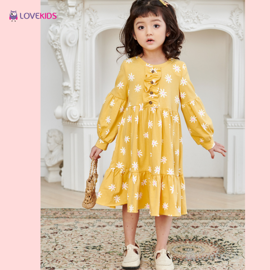 Váy thun Lovekids đuôi cá tay phồng, vải cotton cao cấp, thoáng mát, size từ 3 đến 10 tuổi