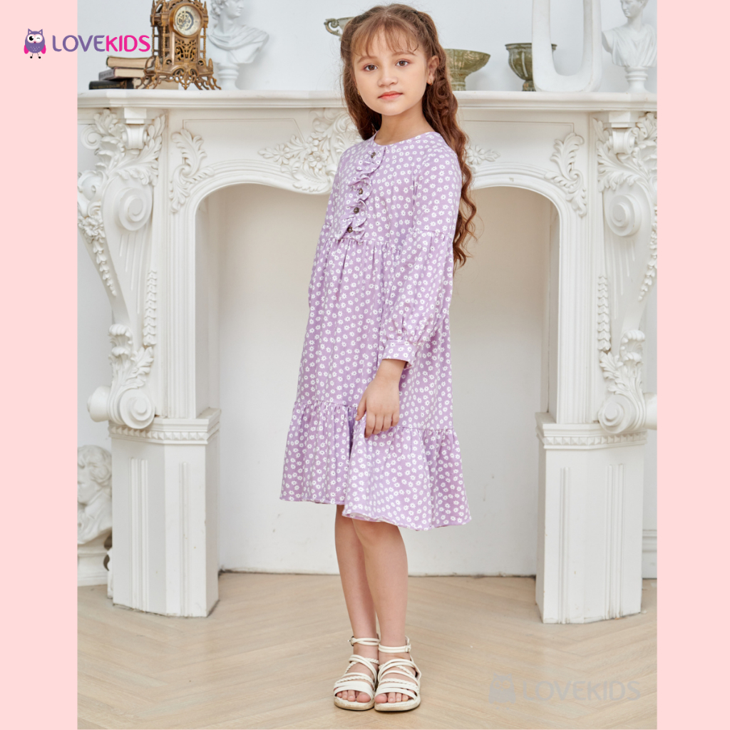 Váy thun Lovekids đuôi cá tay phồng, vải cotton cao cấp, thoáng mát, size từ 3 đến 10 tuổi